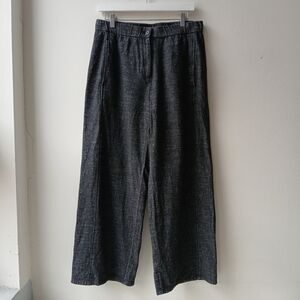 Eileen Fisher Hemp Organic Cotton Wide Leg Pants Black Tweed Small